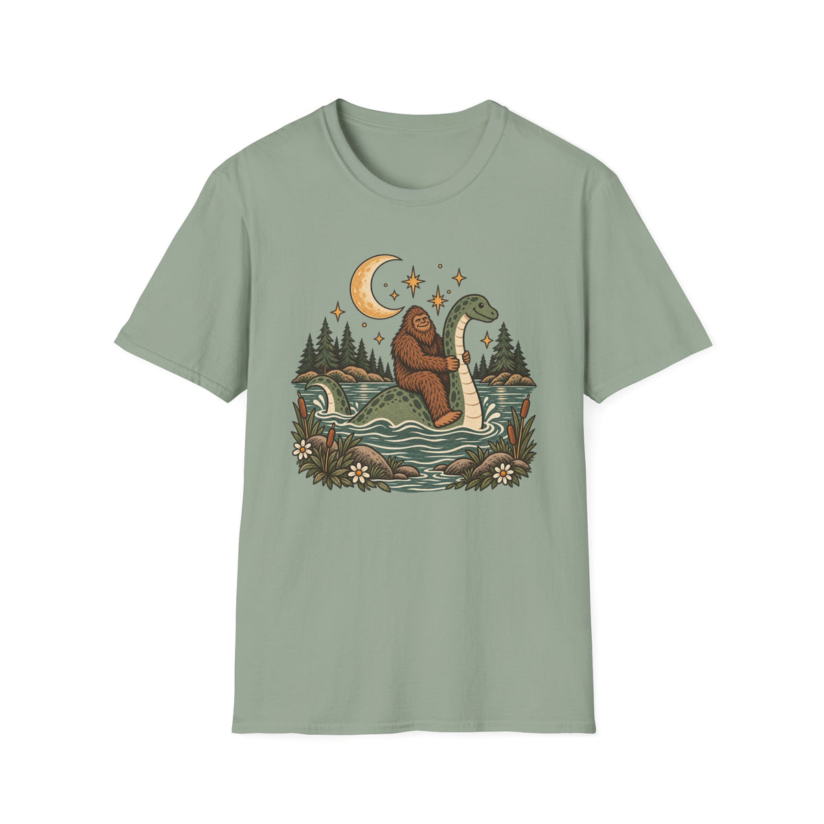 Bigfoot Riding Loch Ness Monster T-Shirt