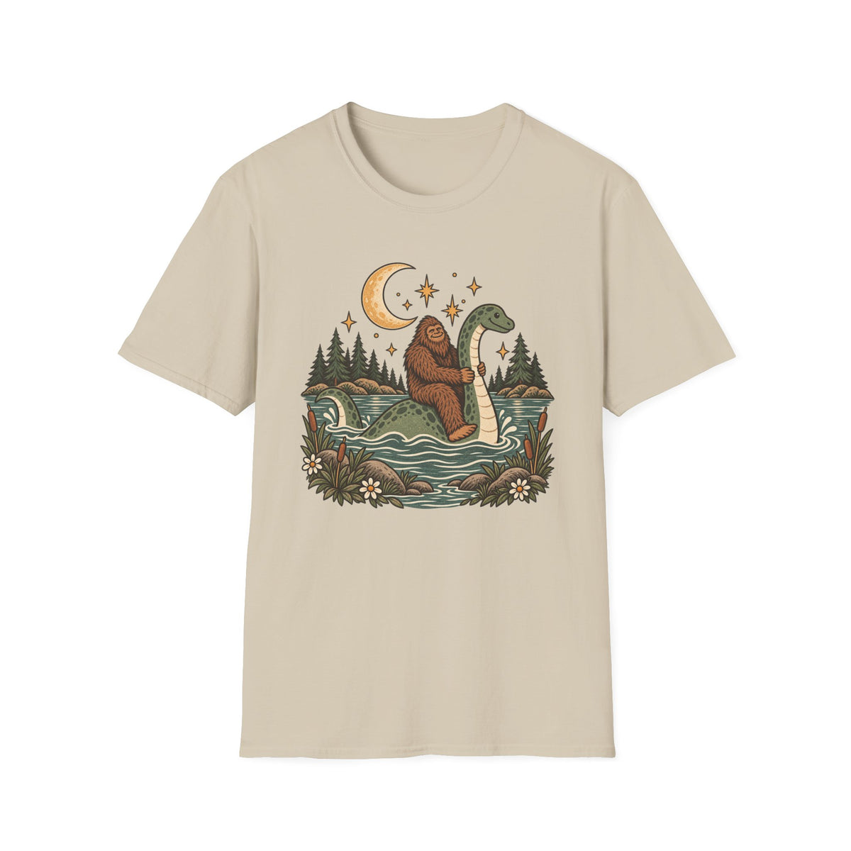 Bigfoot Riding Loch Ness Monster T-Shirt