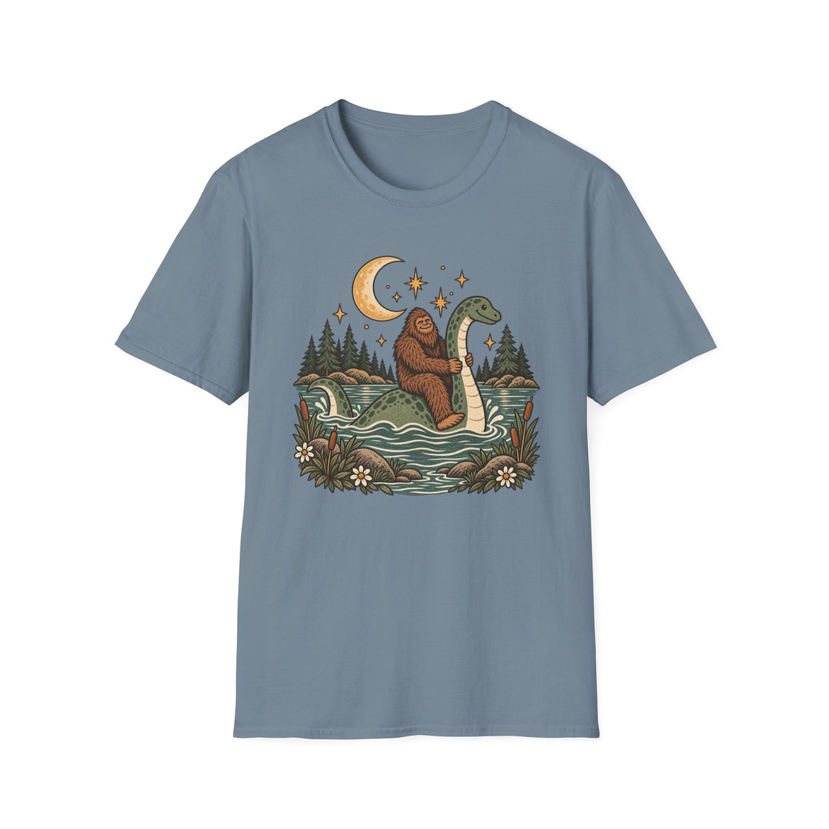 Bigfoot Riding Loch Ness Monster T-Shirt