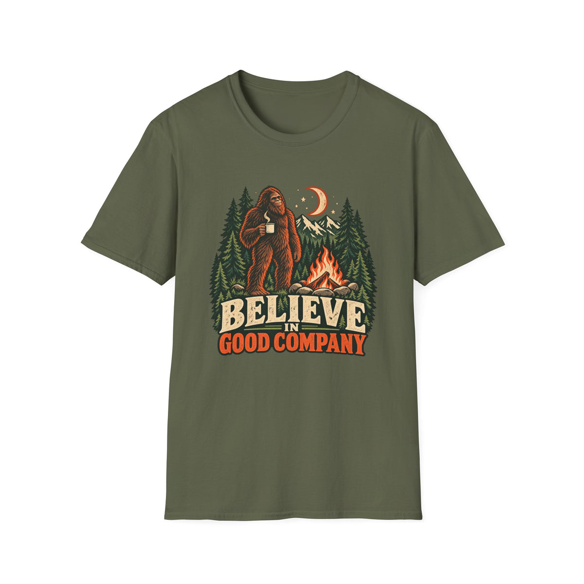 Believe in Good Company Bigfoot Camping T-Shirt