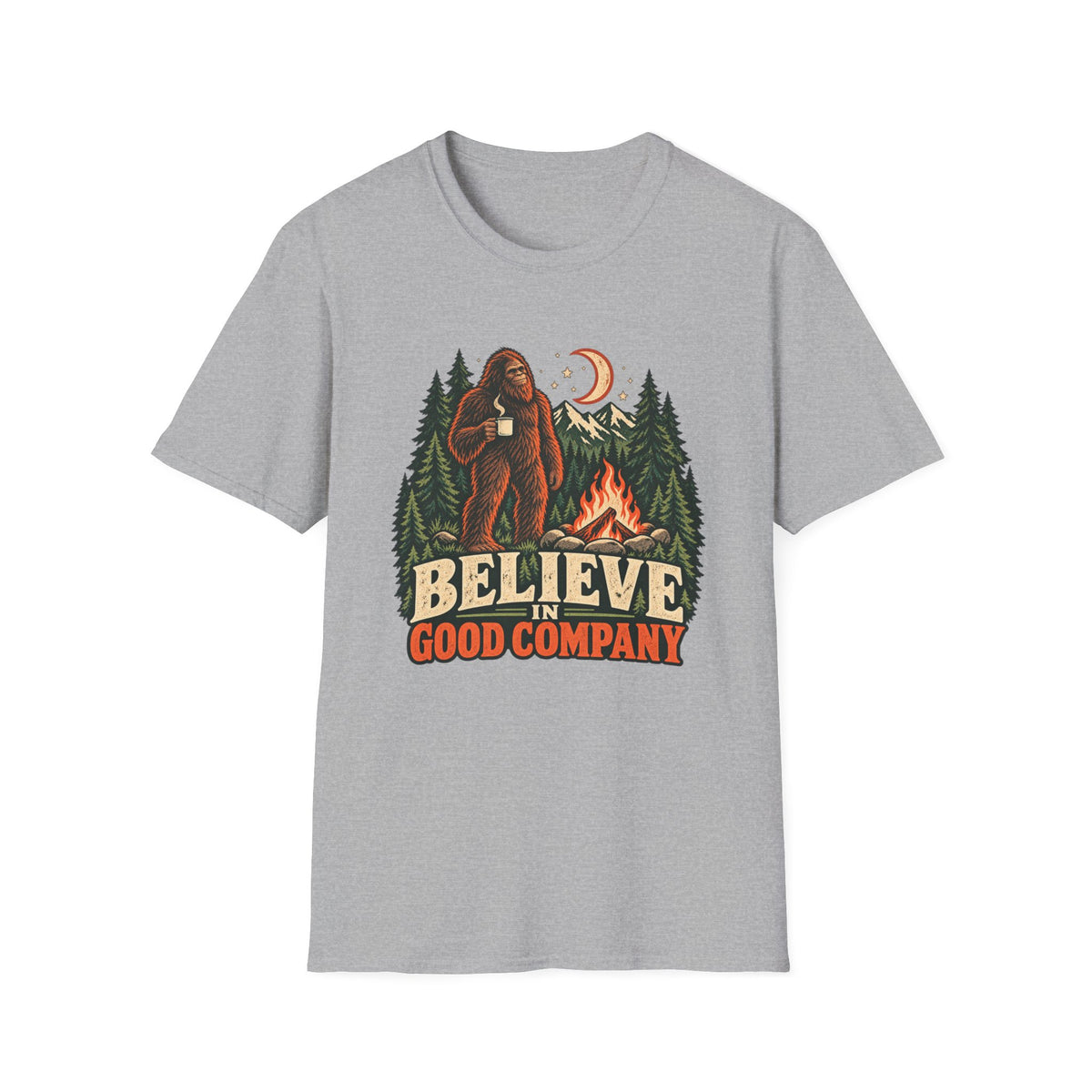 Believe in Good Company Bigfoot Camping T-Shirt