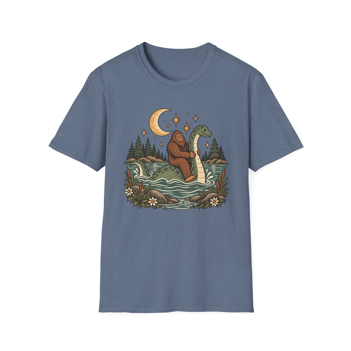 Bigfoot Riding Loch Ness Monster T-Shirt