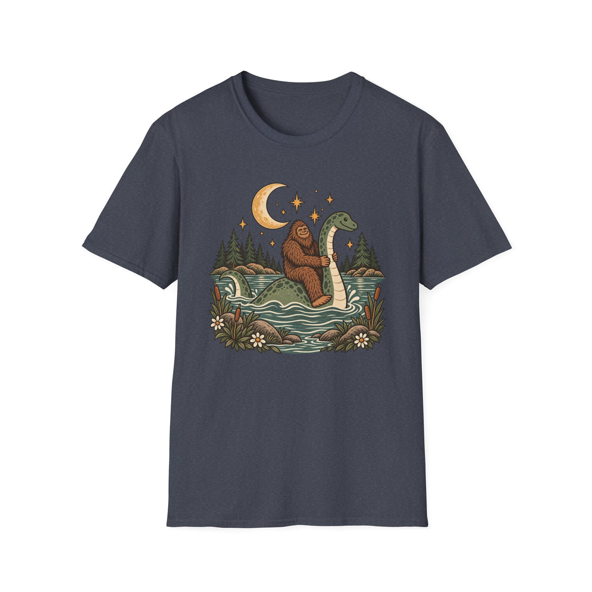 Bigfoot Riding Loch Ness Monster T-Shirt