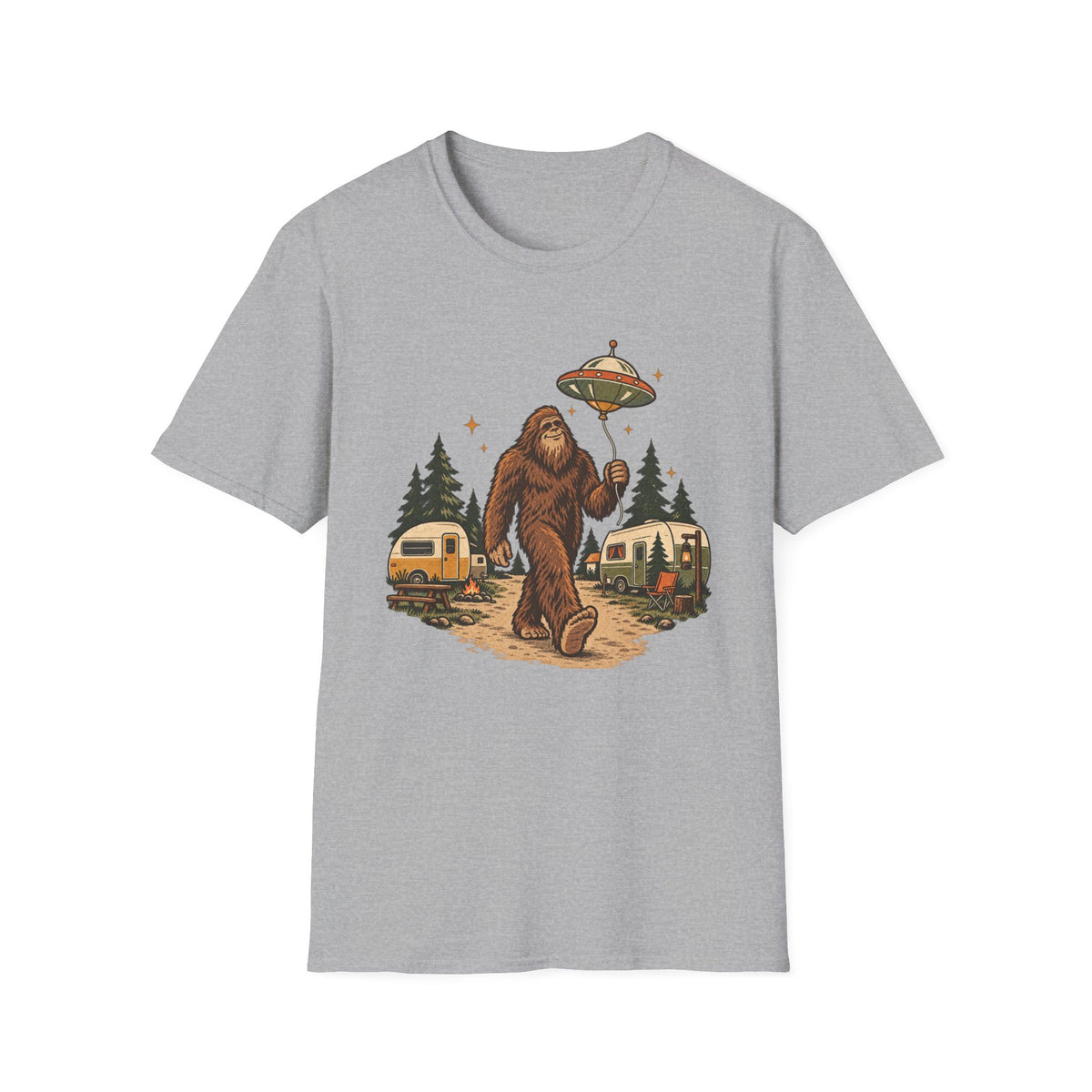Bigfoot Camping UFO T-Shirt