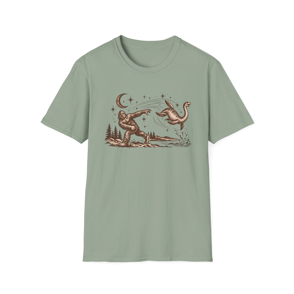Sasquatch vs. Loch Ness Monster Retro Graphic T-Shirt