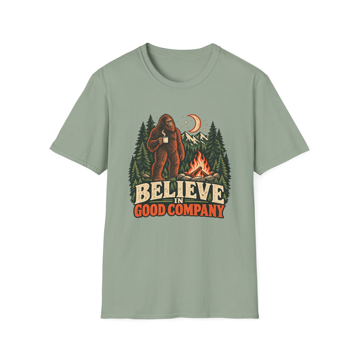 Believe in Good Company Bigfoot Camping T-Shirt