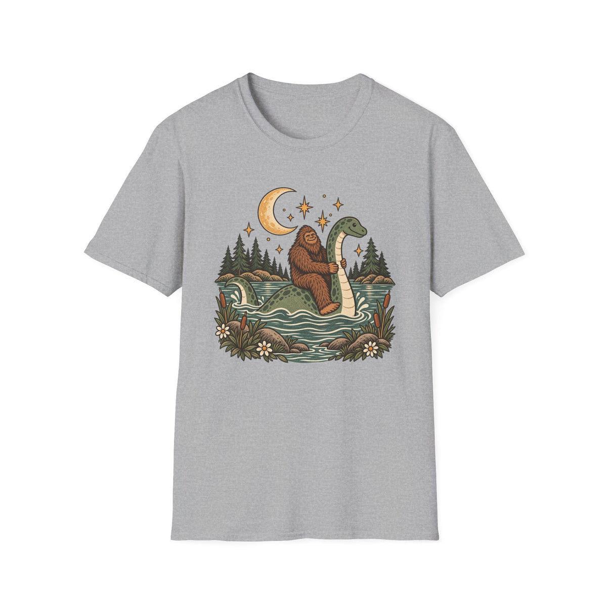 Bigfoot Riding Loch Ness Monster T-Shirt