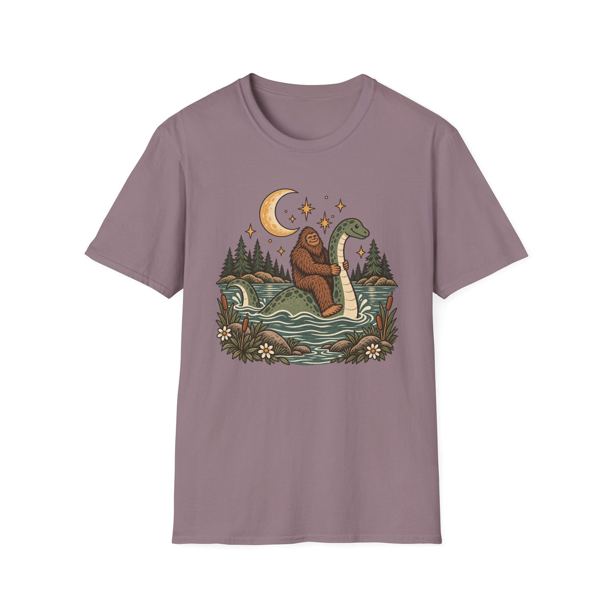 Bigfoot Riding Loch Ness Monster T-Shirt
