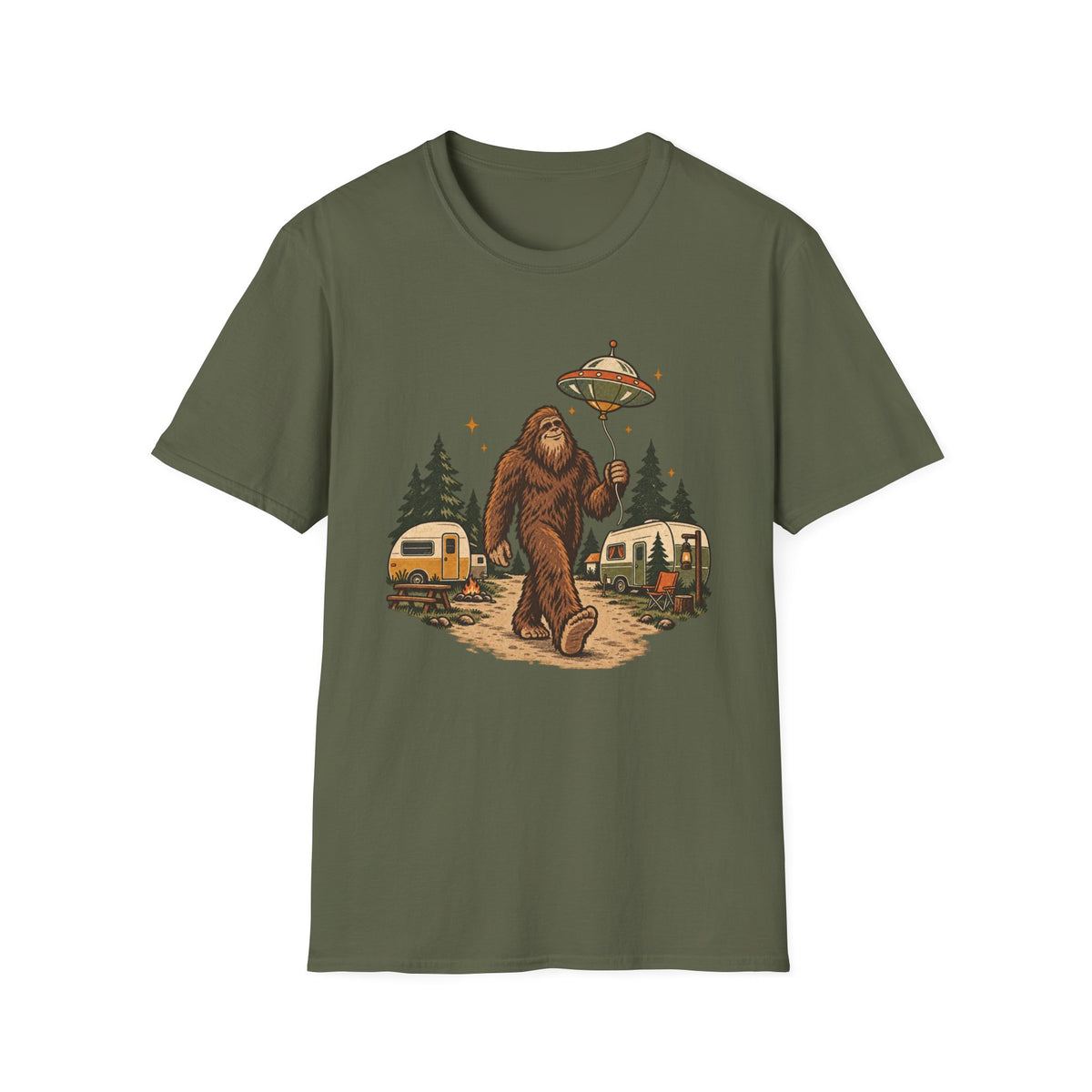 Bigfoot Camping UFO T-Shirt