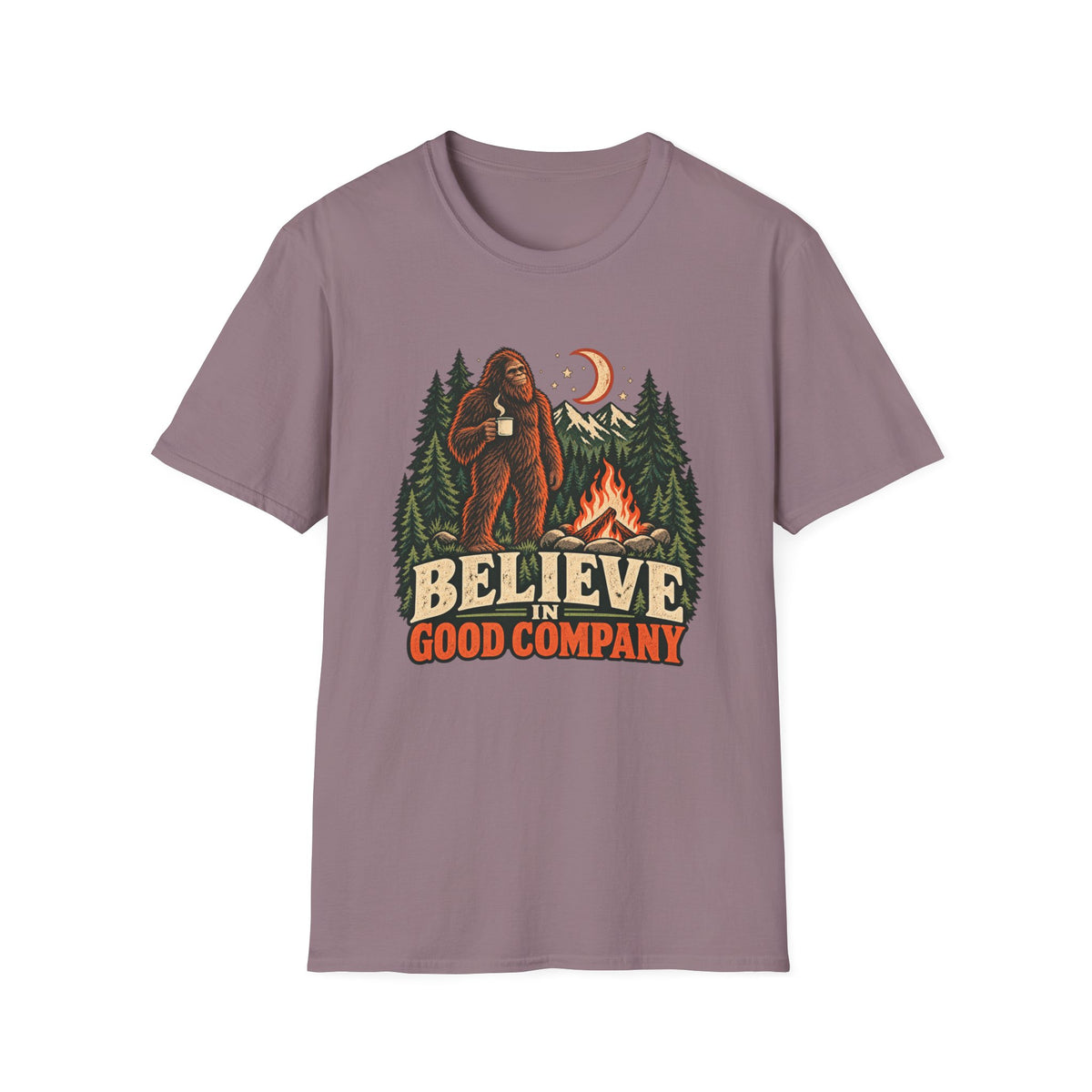Believe in Good Company Bigfoot Camping T-Shirt