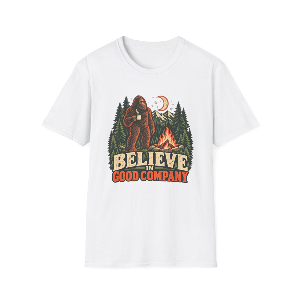 Believe in Good Company Bigfoot Camping T-Shirt