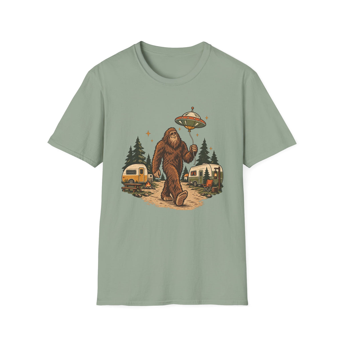 Bigfoot Camping UFO T-Shirt