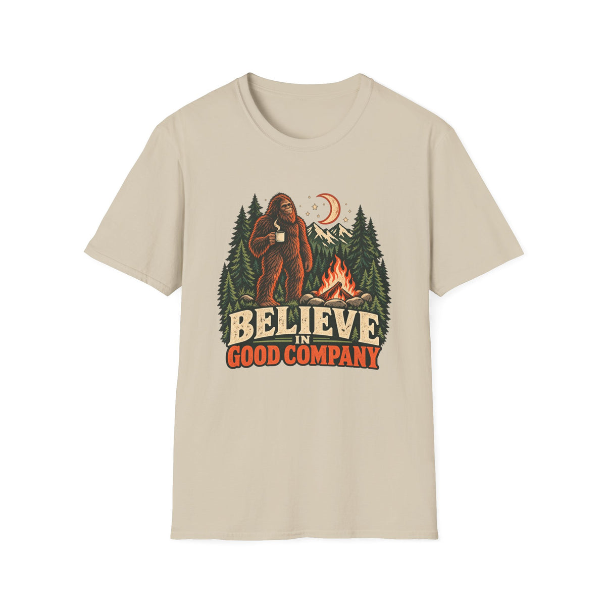 Believe in Good Company Bigfoot Camping T-Shirt