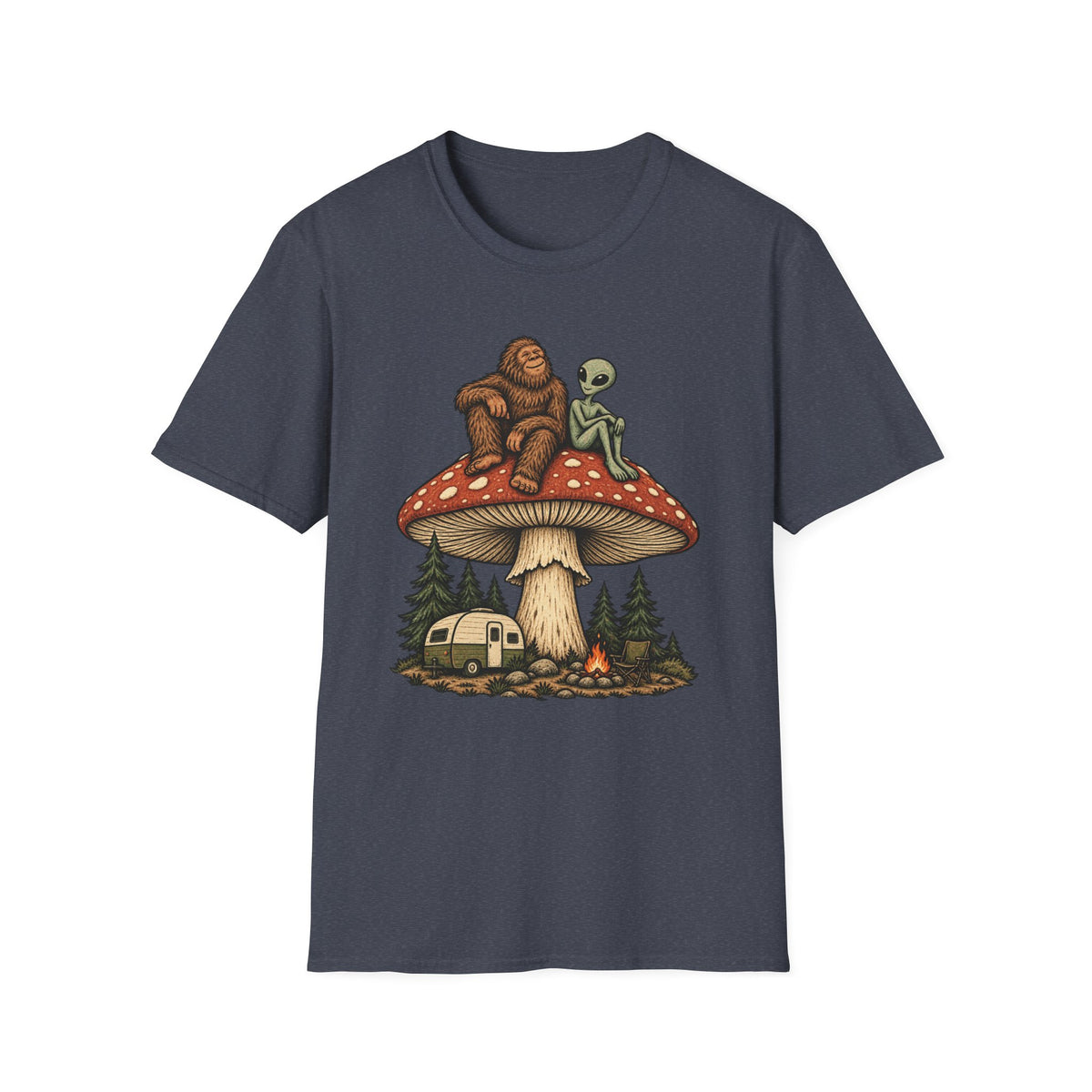 Bigfoot & Alien Mushroom Camping T-Shirt