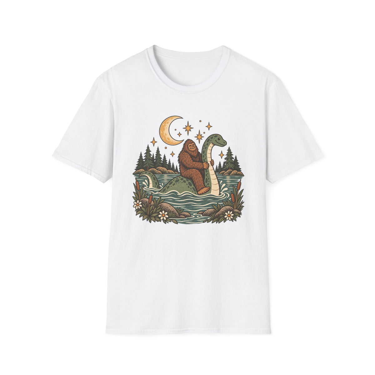 Bigfoot Riding Loch Ness Monster T-Shirt